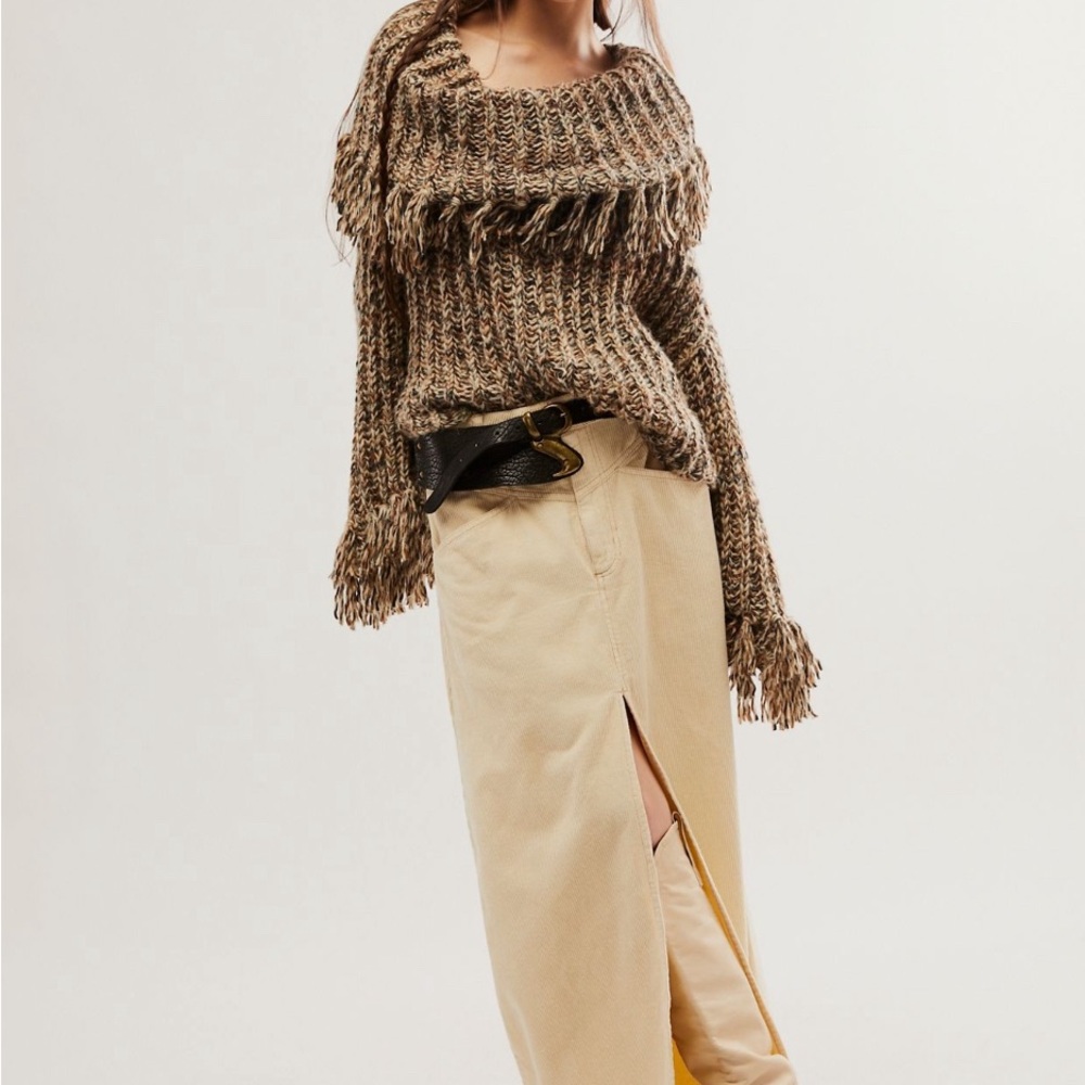 Free People One Kinsley Fringe Cowlneck Sweater